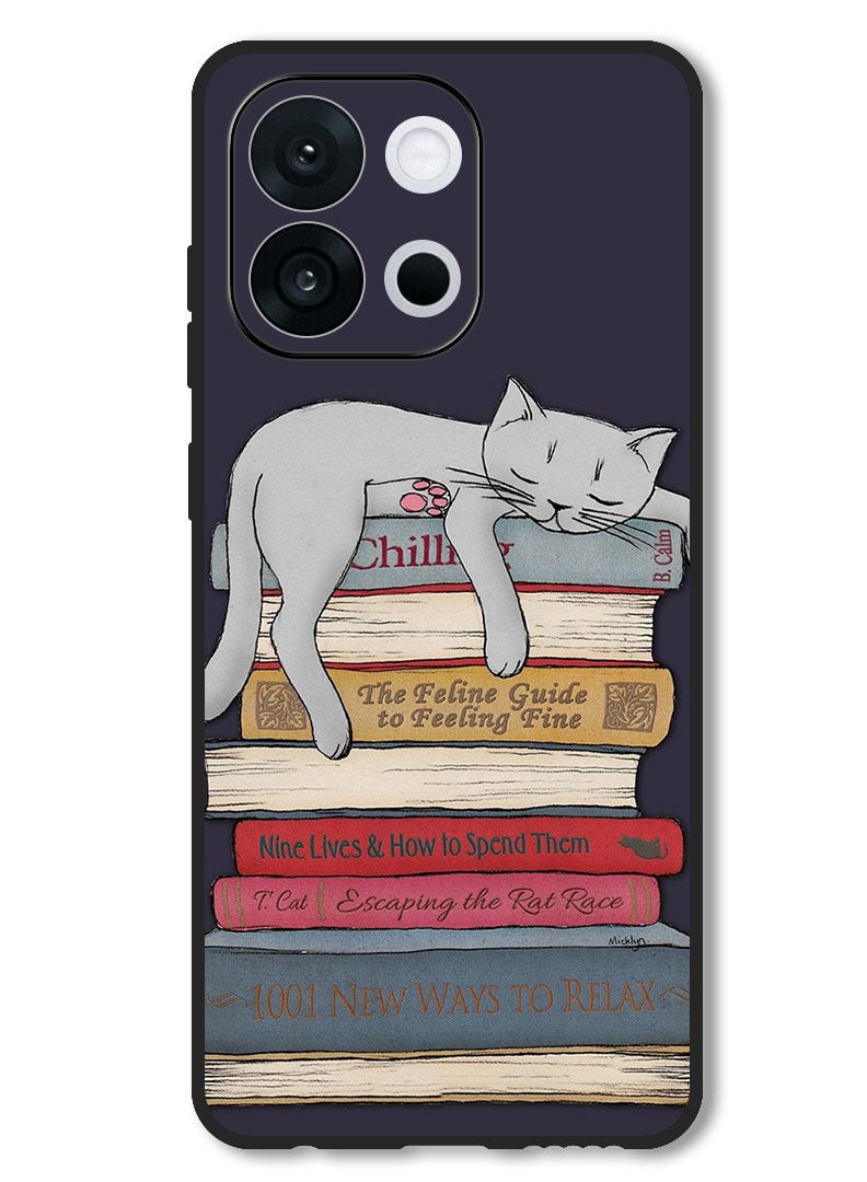 Theodor Case Compatible with OnePlus 13s 6.32 Inch Protection Shockproof Bumper Cover Cat With Books - Image 1