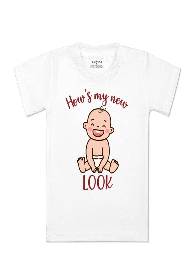 أرفيسا تيشيرت ARVESA How's My New Look TS-1298 للأطفال الرضع (بنين وبنات) بأكمام نصفية ورقبة دائرية، متوفر باللون الأبيض الكلاسيكي، مناسب للأطفال من عمر شهر إلى 6 سنوات. - Image 1