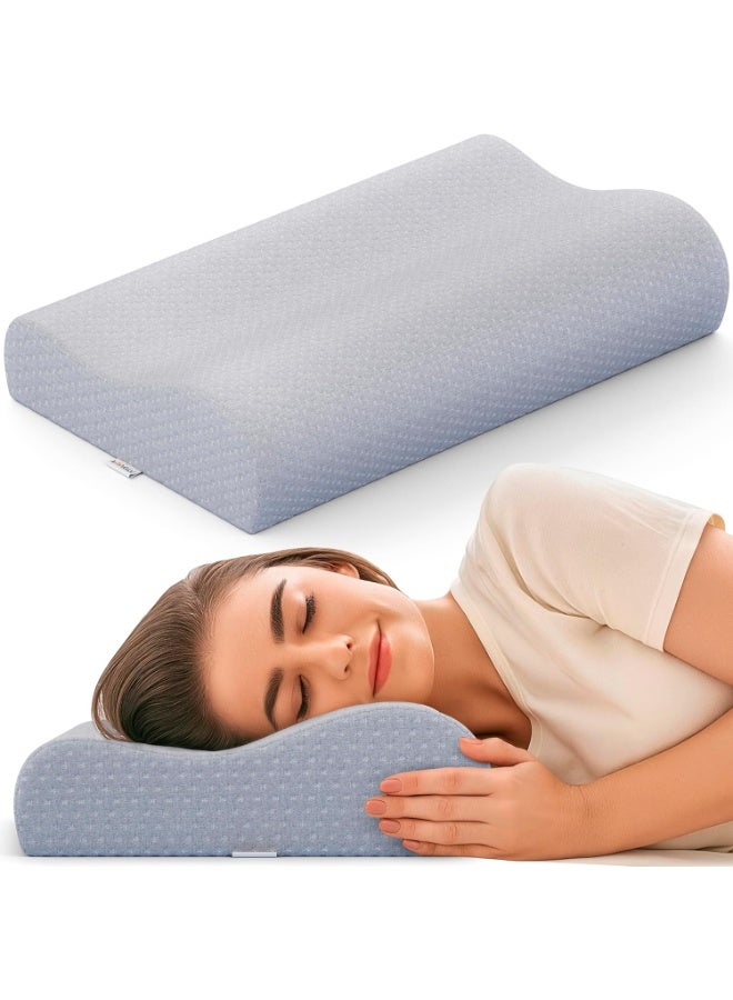 فوفيرا وسادة عنق الرحم للنوم وتسكين الألم، وسادة إسفنجية للعظام مع تهوية تبريد الهواء، وسادة لدعم الرقبة والكتف (قياسية، لون رمادي) - Image 1