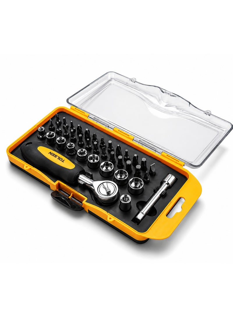 TOLSEN 38PCS Precision Screwdriver Bits & Socket Set with Ratchet Handle, Magnetic Bit Driver Kit, Multi Purpose Repair Tool Set for Home, Electronics, DIY, Automotive Maintenance in Storage Case - Image 1
