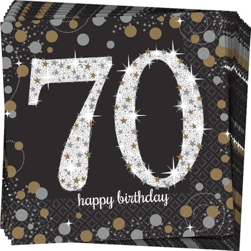 Amscan Sparkling Celebration 70 Luncheon Multicolor Paper Napkins ( 6.5" x 6.5" ) - Pack Of 16, Premium Quality & Eye-catching Design - Perfect For Birthdays, Anniversaries & Milestone Events - Image 1