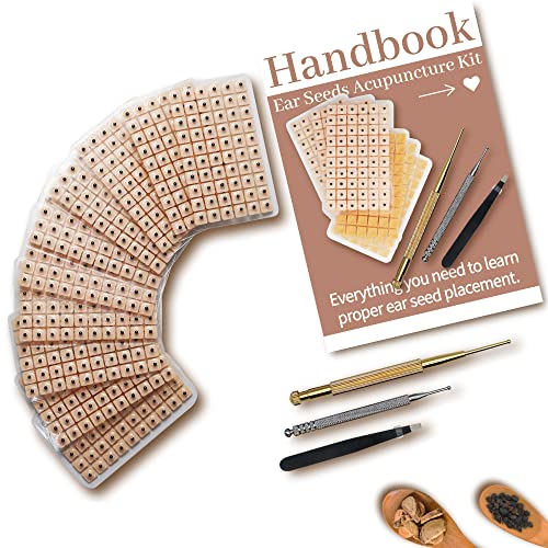 1200Pcs Ear Seeds Acupuncture Kit Auricular Sticker Kit with Ears Seed Acupuncture Pen Acupressure Ear ChartTweezers