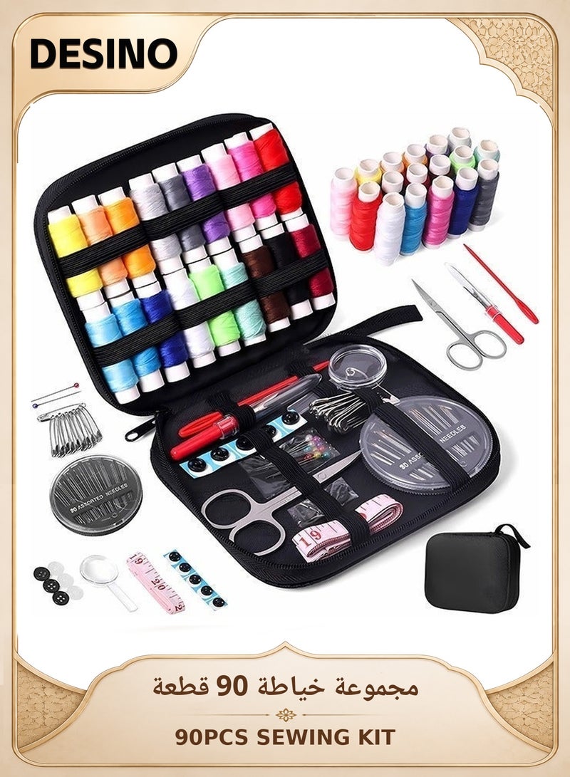 DESINO 90PCS Complete Sewing Kit for Adults & Beginners – Portable Travel Needle and Thread Set with Scissors, Measuring Tape, Buttons & Thimble – Emergency Repair Kit for Home, Office & Travel - Image 1