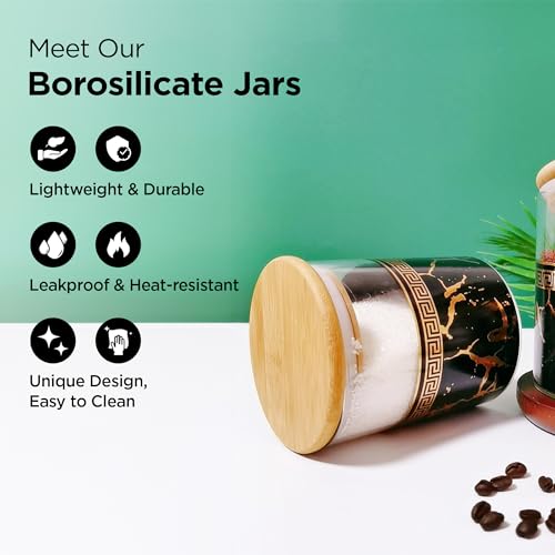 UMAI Pack of 3 Kitchen Organizer Borosilicate Jars with Bamboo Lid & Tray | 3 Pcs 850 ml | Glass Jars for Cookies, Spices, Snacks, Tea, Coffee, Sugar | BPA Free | Green - Image 2