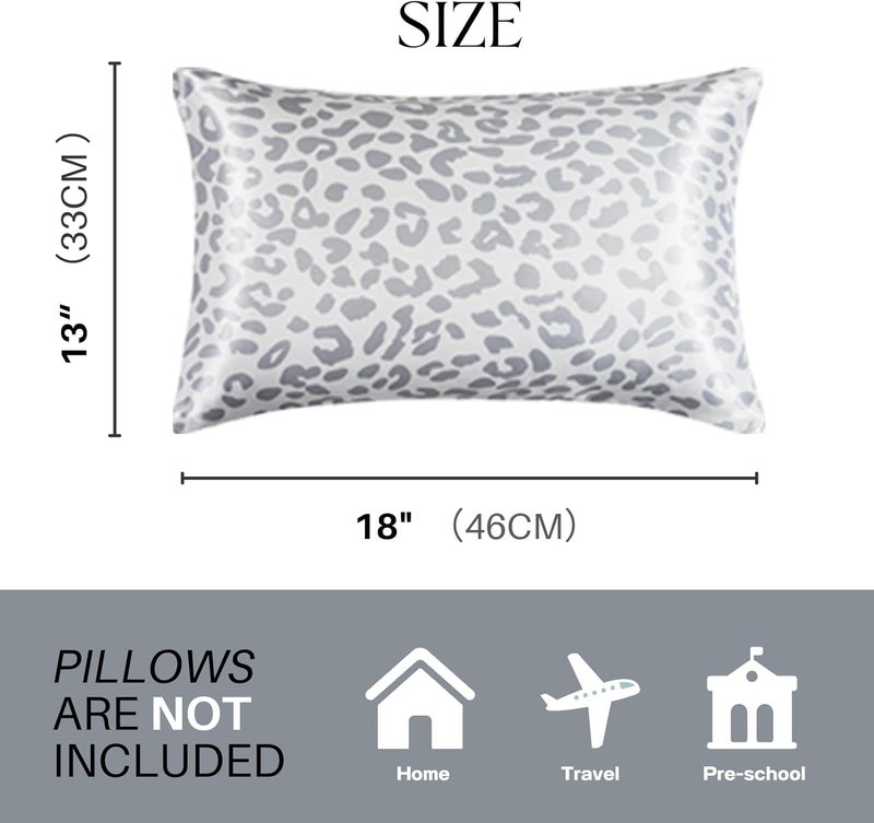 LCBD Silky Satin Toddler Pillowcases Pack of 2, 13x18 Inches Grey Leopard Printed Travel Pillowcases with Envelope Closure, Small Kids Pillow Cases Covers - Image 3