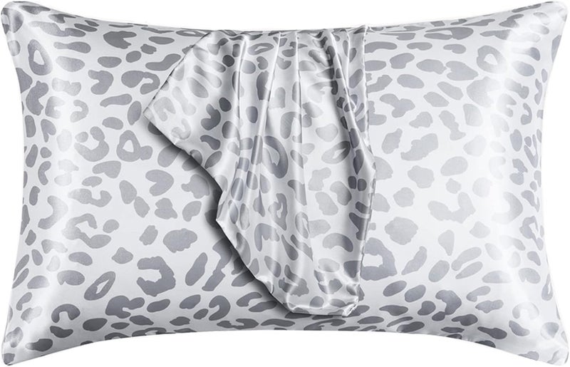 LCBD Silky Satin Toddler Pillowcases Pack of 2, 13x18 Inches Grey Leopard Printed Travel Pillowcases with Envelope Closure, Small Kids Pillow Cases Covers - Image 1