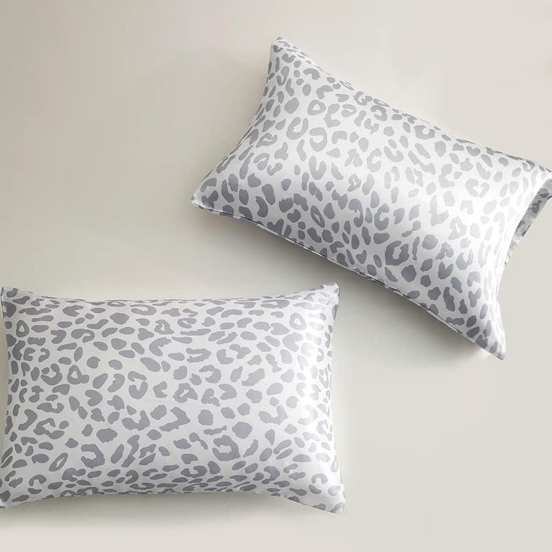 LCBD Silky Satin Toddler Pillowcases Pack of 2, 13x18 Inches Grey Leopard Printed Travel Pillowcases with Envelope Closure, Small Kids Pillow Cases Covers - Image 5