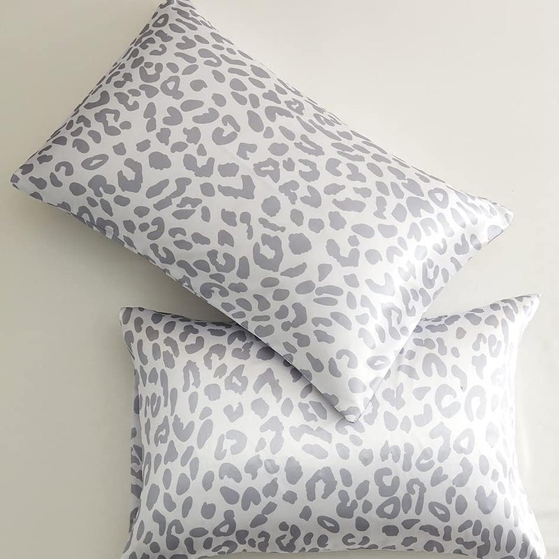 LCBD Silky Satin Toddler Pillowcases Pack of 2, 13x18 Inches Grey Leopard Printed Travel Pillowcases with Envelope Closure, Small Kids Pillow Cases Covers - Image 4