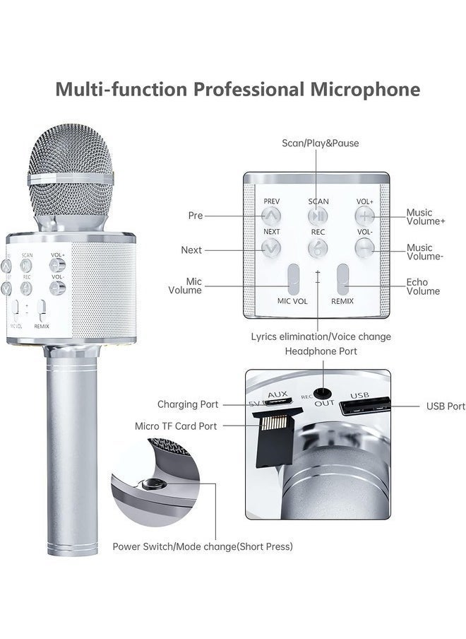 ELTRAZONE 2-Pack Wireless Bluetooth Karaoke Microphones - Portable Handheld Mic Speaker for All Ages (Silver) - Image 5
