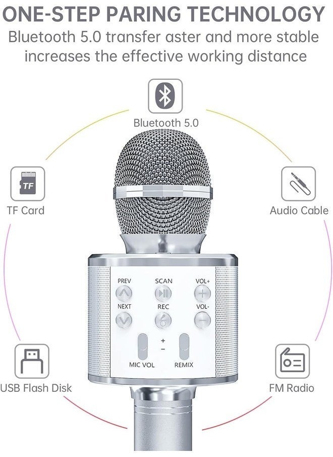 ELTRAZONE 2-Pack Wireless Bluetooth Karaoke Microphones - Portable Handheld Mic Speaker for All Ages (Silver) - Image 2