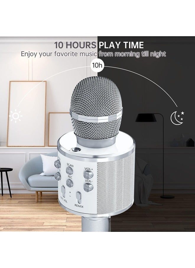 ELTRAZONE 2-Pack Wireless Bluetooth Karaoke Microphones - Portable Handheld Mic Speaker for All Ages (Silver) - Image 4