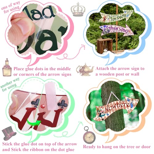 Htabiol Alice in Wonderland Arrow Signs, 24pcs Alice in Wonderland Signs, Htabiol Alice in Wonderland Party Decorations, Fit for Alice Wonderland Decor, Alice in Onederland 1st Birthday, Mad Hatter Tea Party - Image 5