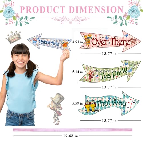 Htabiol Alice in Wonderland Arrow Signs, 24pcs Alice in Wonderland Signs, Htabiol Alice in Wonderland Party Decorations, Fit for Alice Wonderland Decor, Alice in Onederland 1st Birthday, Mad Hatter Tea Party - Image 4