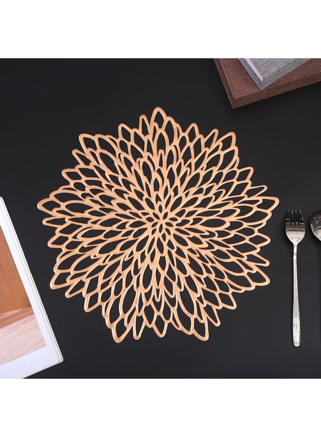 Foil Hollow Lotus Flower Dining Placemat Home Use Heat Resistant Tea Cup Coaster Plate Pvc Non-deformation Table Mat-Color:Rose Gold-Specifications:38CM Round  - Image 1
