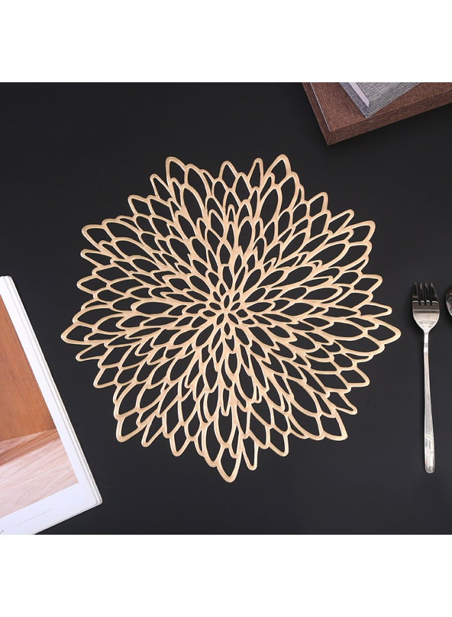 Foil Hollow Lotus Flower Dining Placemat Home Use Heat Resistant Tea Cup Coaster Plate Pvc Non-deformation Table Mat-Color:Rose Gold-Specifications:38CM Round  - Image 4