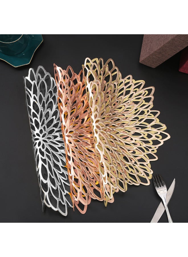Foil Hollow Lotus Flower Dining Placemat Home Use Heat Resistant Tea Cup Coaster Plate Pvc Non-deformation Table Mat-Color:Rose Gold-Specifications:38CM Round  - Image 2