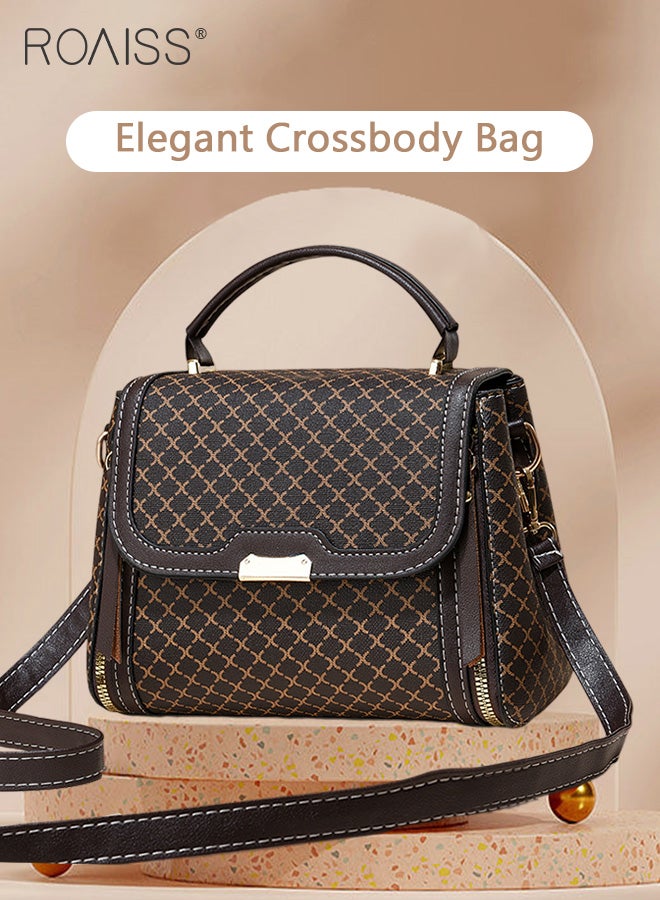 roaiss Grid Pattern Hand Shoulder Bag for Women PU Material Commuting Top Handle Daily Satchel Ladies Large Capacity Fashion Office Casual Crossbody Bags Flip Handbag Brown - Image 4