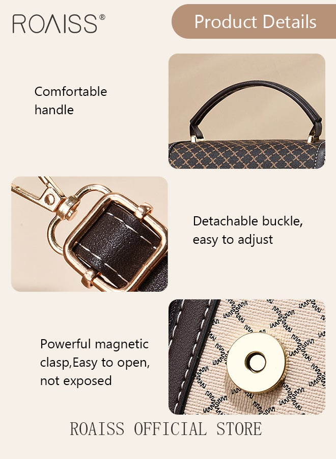 roaiss Grid Pattern Hand Shoulder Bag for Women PU Material Commuting Top Handle Daily Satchel Ladies Large Capacity Fashion Office Casual Crossbody Bags Flip Handbag Brown - Image 5