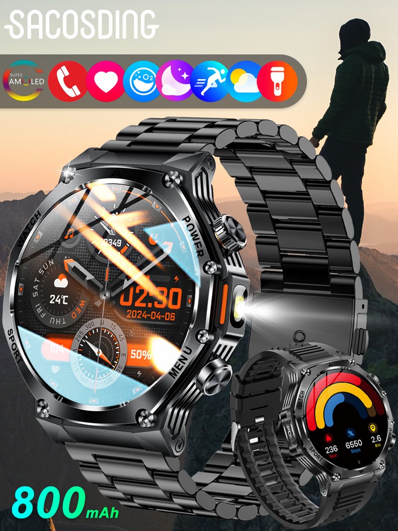 SACOSDING Militrary Smart Watch for Men,1.8" HD/800mAh Battery Smart watches for Android/iOS (Bluetooth Call Answer/Calls)Fitness Tracker,100+ Sports/LED Flashlight/IP68 Waterproof/Sleep Tracker Smartwatch - Image 1