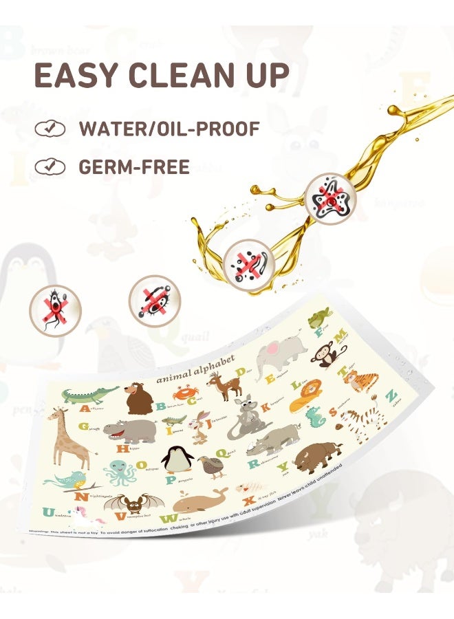 Babebay Disposable Stick-on Placemats 40 Pack for Baby & Kids, Restaurant Table Mats 12" x 18" Sticky Place Mats, Toddler Baby Placemat, Animal Alphabet Theme - Image 3