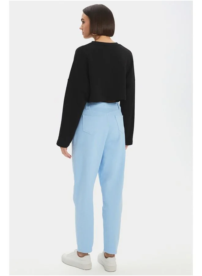 جون June Pleated Detail High Waist Trouser Baby Blue