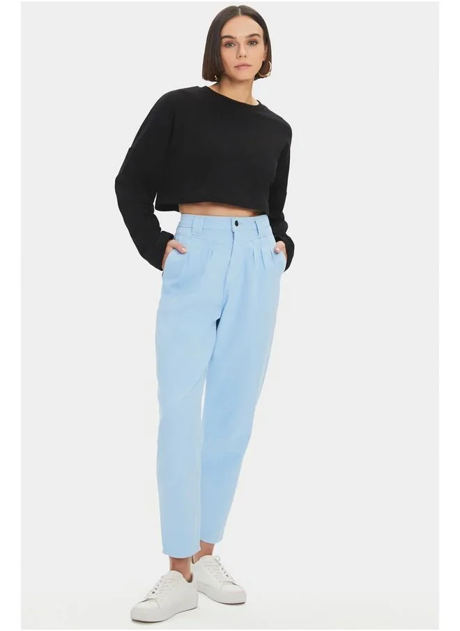جون June Pleated Detail High Waist Trouser Baby Blue