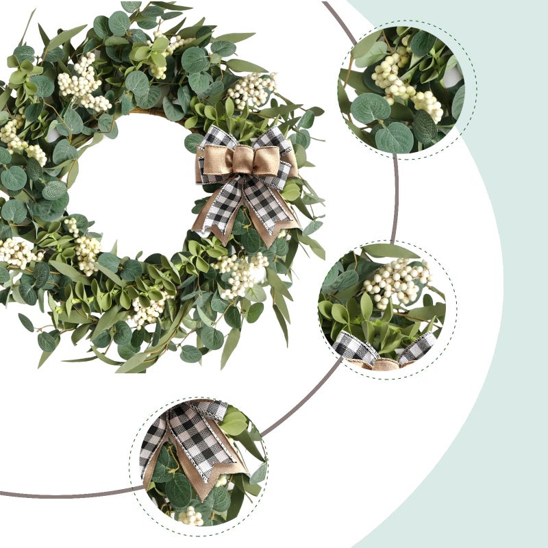 TEMPUS 20-Inch Artificial Eucalyptus Wreath Handmade Spring Summer Door Hanging, Farmhouse Wall Decor, Wedding Gift, Outdoor-Friendly Green Leaf Wreath - Image 2