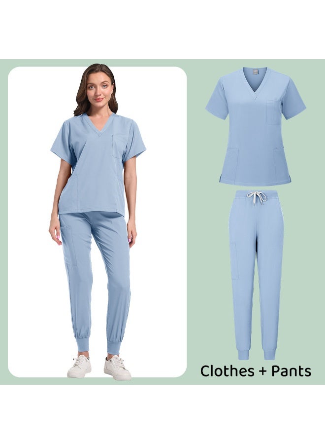 Loquat Womens Medical Scrubs Set Medical Uniform Set Light Blue - Image 1