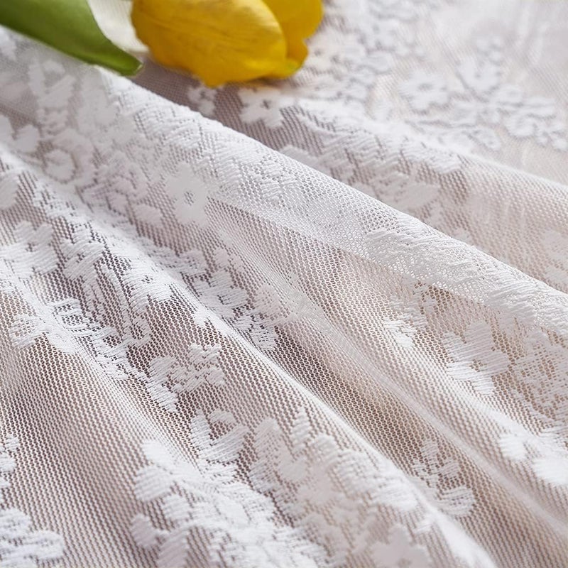 YJ YANJUN White Cafe Curtains 18 inch Length Floral Embroidery Lace Kitchen Window Valance Over Sink Short Courntry Curtains Valance  Window Toppers 52 x 18 Inch  1 Panel - Image 4
