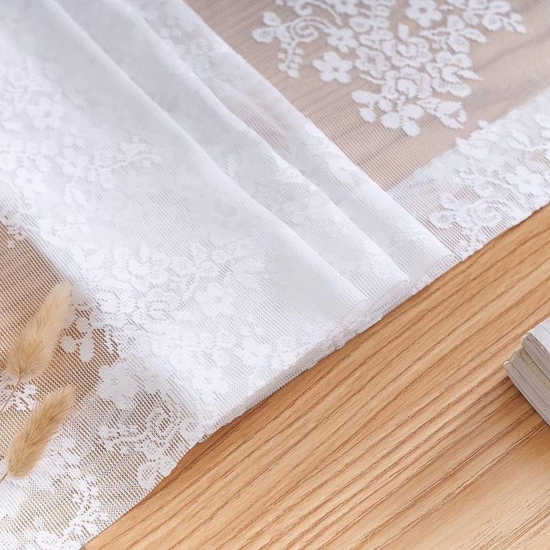 YJ YANJUN White Cafe Curtains 18 inch Length Floral Embroidery Lace Kitchen Window Valance Over Sink Short Courntry Curtains Valance  Window Toppers 52 x 18 Inch  1 Panel - Image 5