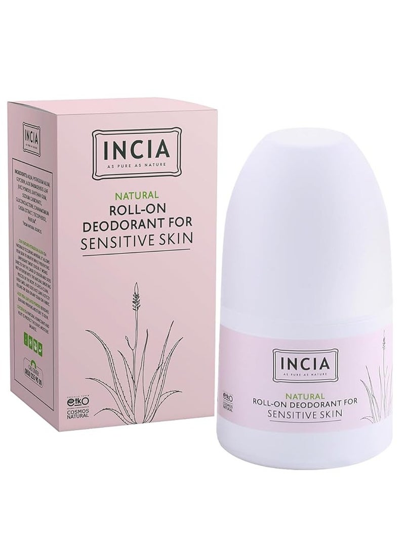 INCIA Natural Roll on Deodorant suitable for Sensitive Skin Vegan, Aluminum Free Deodorant for Men and Women, Fresh, Cruelty Free, Paraben Free, Natural Fragrance - 50ml  - Image 1