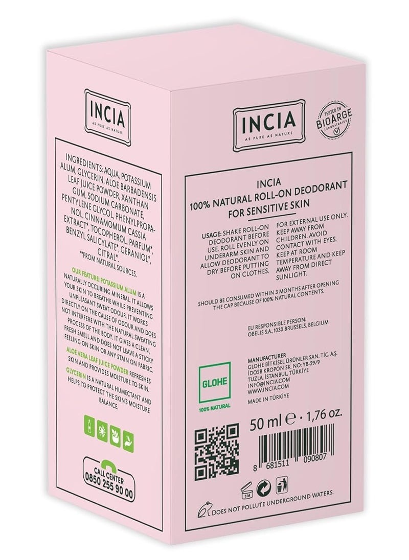 INCIA Natural Roll on Deodorant suitable for Sensitive Skin Vegan, Aluminum Free Deodorant for Men and Women, Fresh, Cruelty Free, Paraben Free, Natural Fragrance - 50ml  - Image 2
