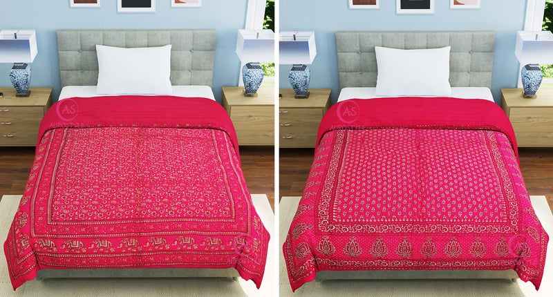 WORLDNEX 400 TC Pure Cotton Jaipuri Design Printed Light Weight Traditional Rajasthani Print Single Bed Quilt/Razai/Rajai (Design 20, Single Bed - Set of 2 Combo Set) - Image 2