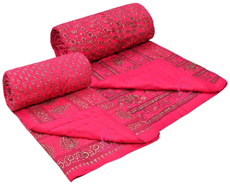 WORLDNEX 400 TC Pure Cotton Jaipuri Design Printed Light Weight Traditional Rajasthani Print Single Bed Quilt/Razai/Rajai (Design 20, Single Bed - Set of 2 Combo Set) - Image 4