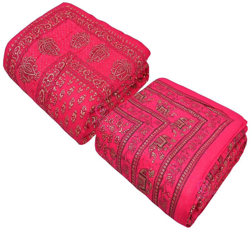 WORLDNEX 400 TC Pure Cotton Jaipuri Design Printed Light Weight Traditional Rajasthani Print Single Bed Quilt/Razai/Rajai (Design 20, Single Bed - Set of 2 Combo Set) - Image 3