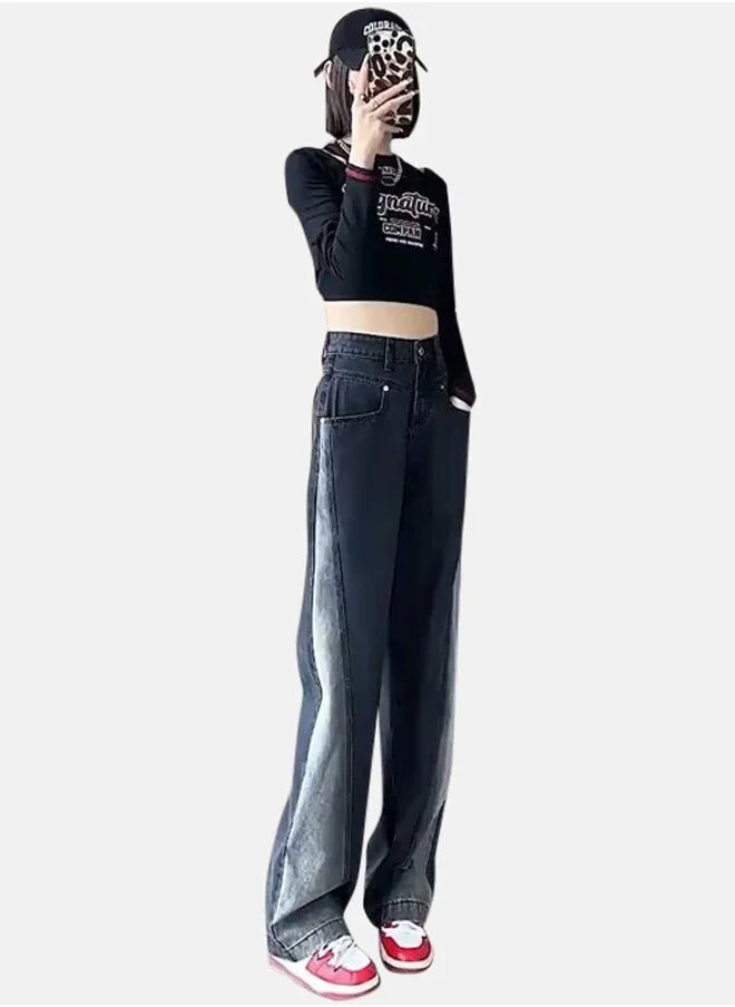 YUNIQEE Black Relaxed Fit High-Rise Heavy Fade Jeans