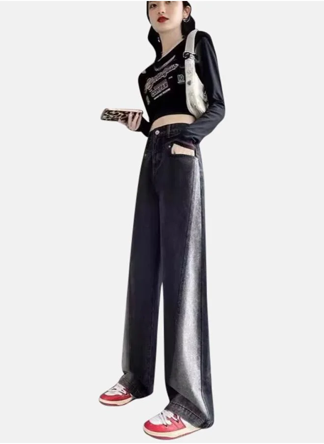 YUNIQEE Black Relaxed Fit High-Rise Heavy Fade Jeans
