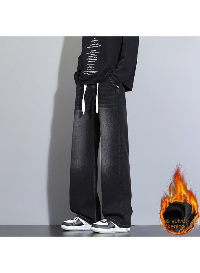 American Retro Drawstring Jeans Men's Winter Style Trendy Washed Drop Crotch Loose Versatile Men's Cargo Pants - Image 2