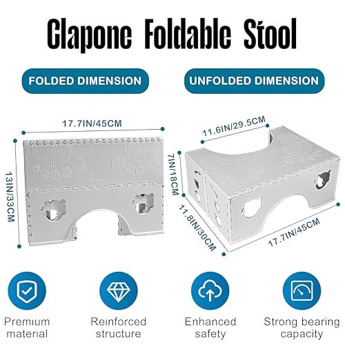 CLAPONE Foldable Toilet Stool 7inches Healthy Bathroom Squatting Posture Poop Stool with Anti-Slip Feet Toilet Poop Adult Portable Squatting Potty for Travel Size Bathroom Foot Rest Stools(White) - Image 3