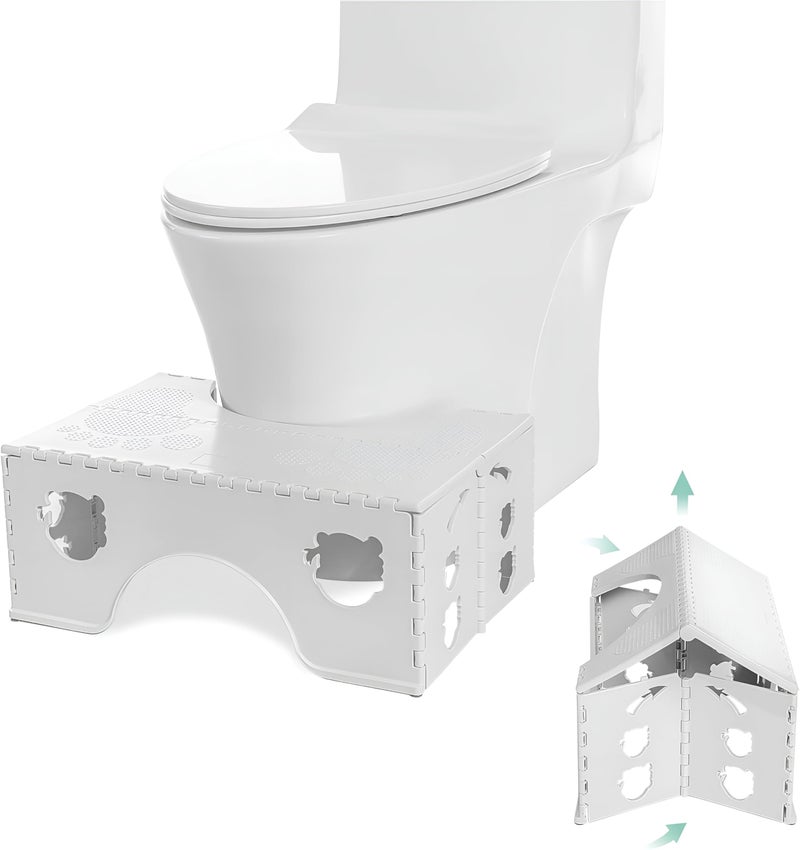 CLAPONE Foldable Toilet Stool 7inches Healthy Bathroom Squatting Posture Poop Stool with Anti-Slip Feet Toilet Poop Adult Portable Squatting Potty for Travel Size Bathroom Foot Rest Stools(White) - Image 1