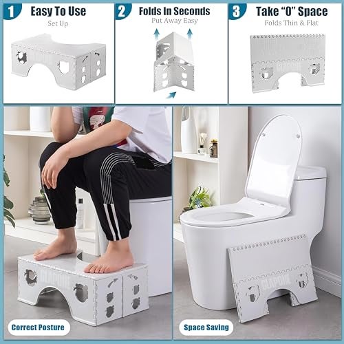 CLAPONE Foldable Toilet Stool 7inches Healthy Bathroom Squatting Posture Poop Stool with Anti-Slip Feet Toilet Poop Adult Portable Squatting Potty for Travel Size Bathroom Foot Rest Stools(White) - Image 5