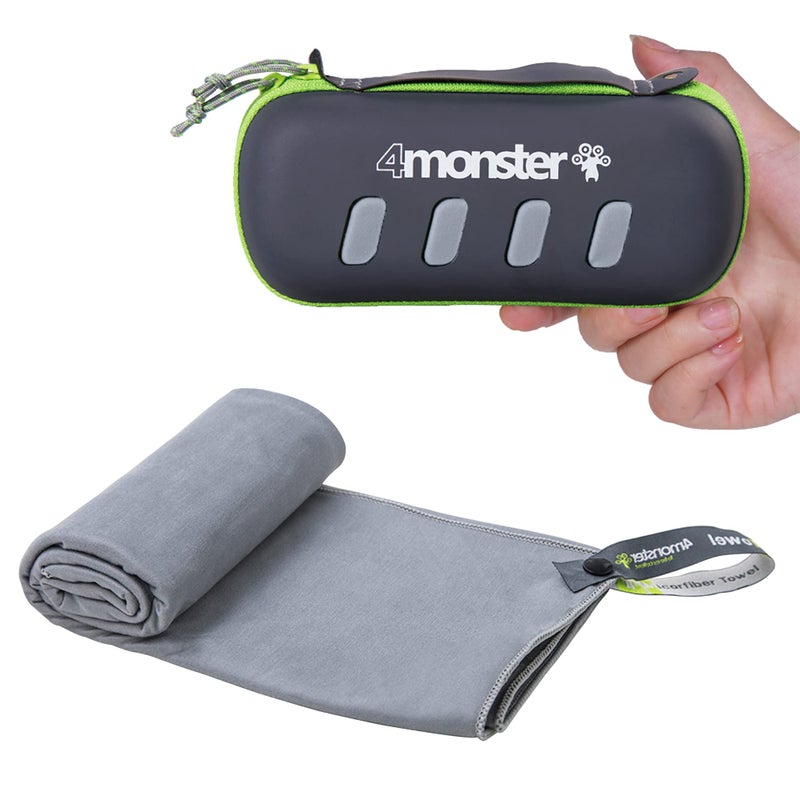 4Monster Microfiber Towel  Travel Towel  Camping Towel  Fast Drying  Soft Light Weight  Suitable For Gym  Beach  Swimming  Backpacking And More (Grey  Large (26 X 55.1 Inches)) - Image 1