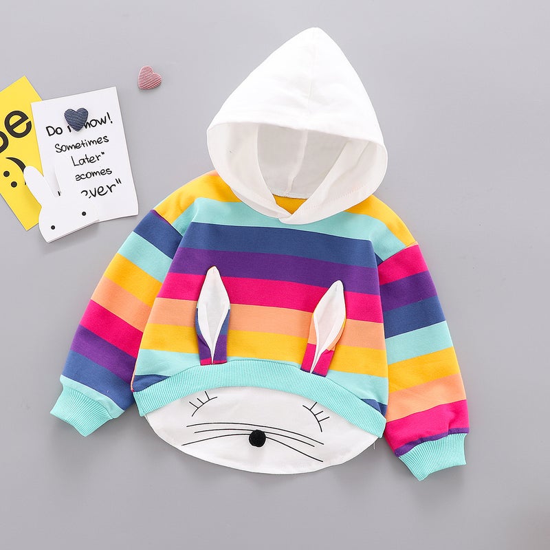 Spring and Autumn new female baby long sleeve T-shirt children's clothing long distance ears hooded clothing