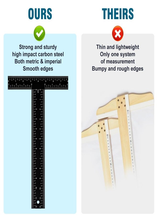 Allwin T Square Ruler - 12 inch Metal T Ruler for Drafting, Architecture, Engineering & Art | Precision Dual-Scale (Inch & MM) - Tee Ruler, Scale Ruler - Image 4