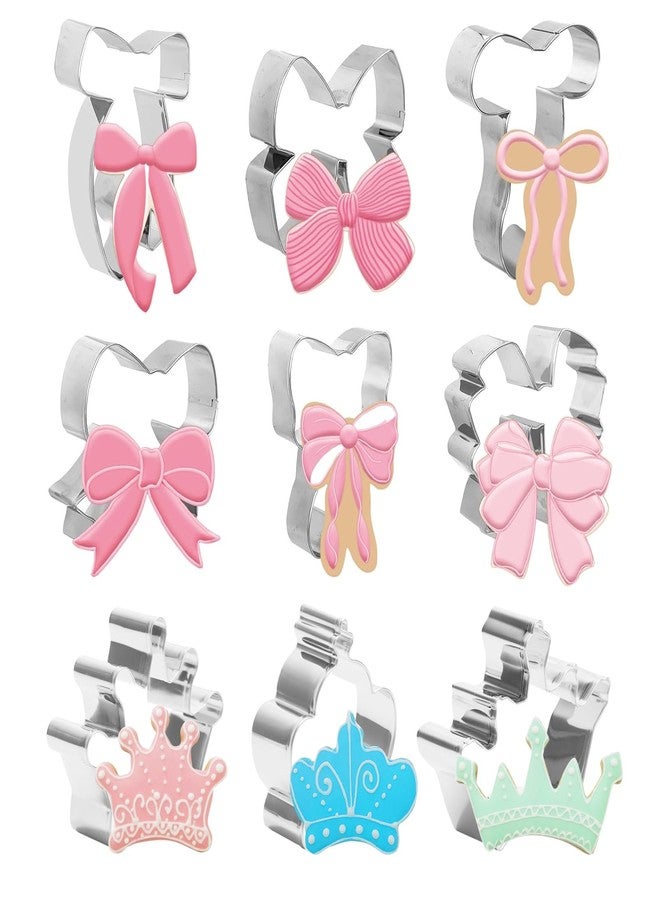 Domigard Metal Cookie Cutters Set 9 Pieces, Stainless Steel 6 Bow Cookie Cutter, 3 Crown Cookie Cutter, Tiny Polymer Clay Cutters for Baking Party Birthday Wedding Valentine's Day Christmas Holiday - Image 1