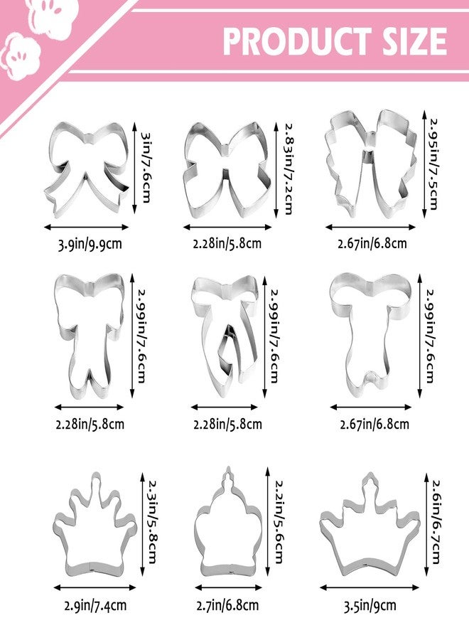 Domigard Metal Cookie Cutters Set 9 Pieces, Stainless Steel 6 Bow Cookie Cutter, 3 Crown Cookie Cutter, Tiny Polymer Clay Cutters for Baking Party Birthday Wedding Valentine's Day Christmas Holiday - Image 2