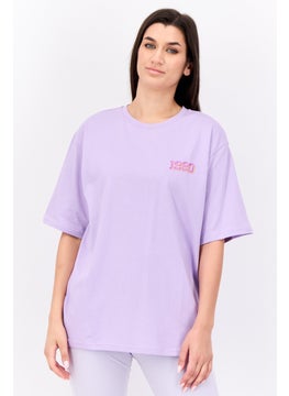 Women Crew Neck Short Sleeve Graphic Print T-Shirt, Lavender