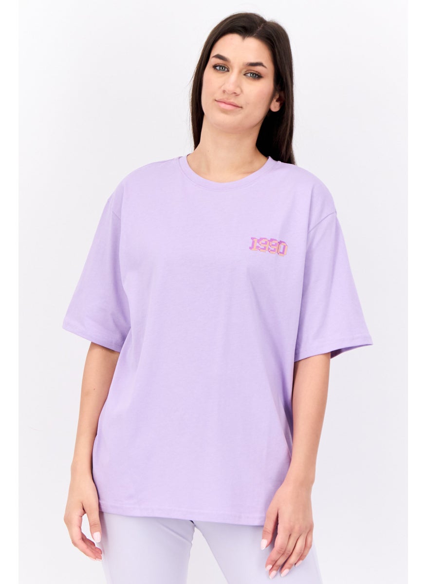 STEVE MADDEN - Women Crew Neck Short Sleeve Graphic Print T-Shirt, Lavender - Image 1