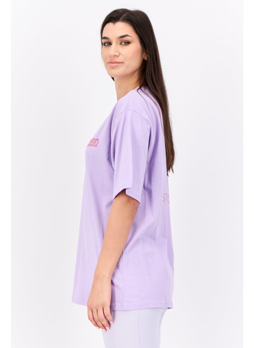 STEVE MADDEN - Women Crew Neck Short Sleeve Graphic Print T-Shirt, Lavender - Image 1