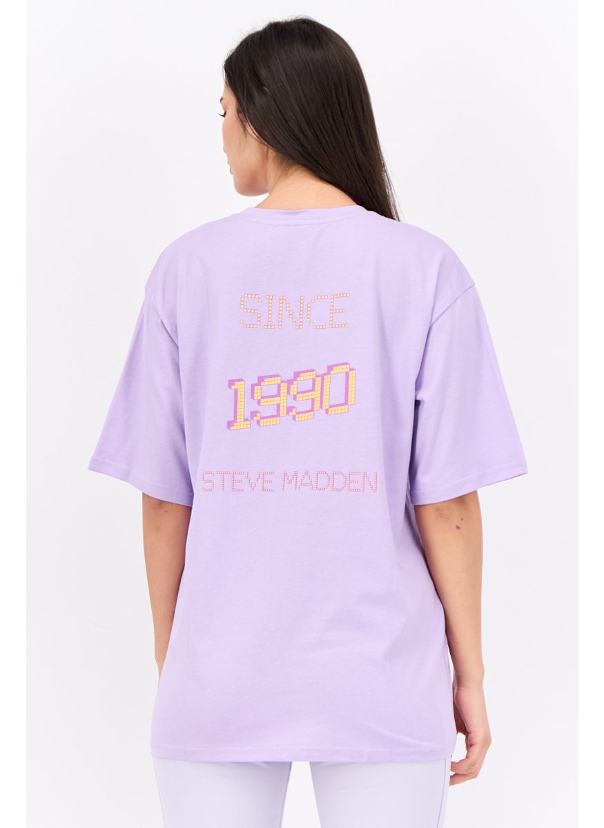 STEVE MADDEN - Women Crew Neck Short Sleeve Graphic Print T-Shirt, Lavender - Image 1